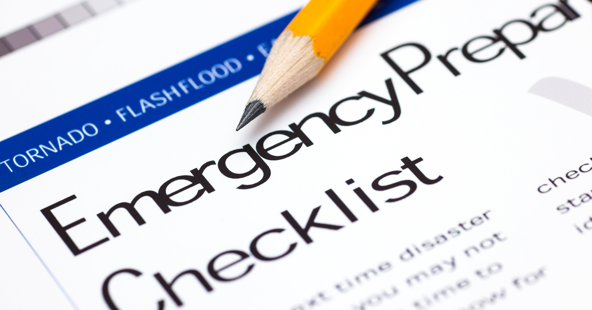 Close up of Emergency Checklist with sharpened pencil